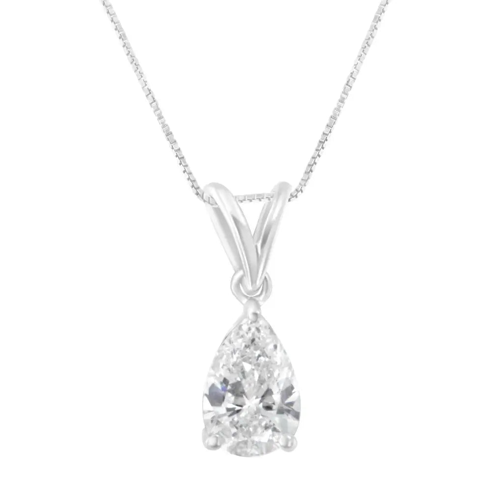 Elegant Igi Certified 10k White Gold Diamond Pear Pendant Necklace