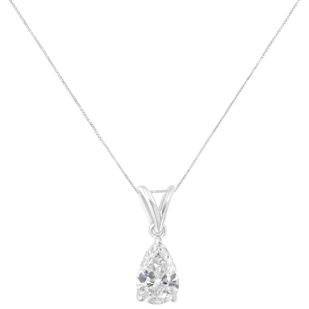 Elegant Igi Certified 10k White Gold Diamond Pear Pendant Necklace