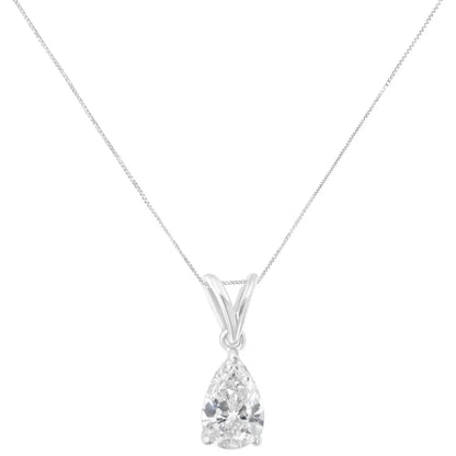 Elegant Igi Certified 10k White Gold Diamond Pear Pendant Necklace