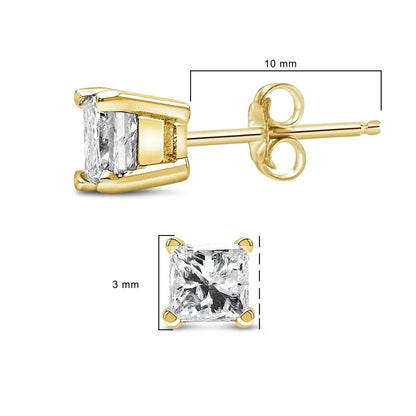 Elegant Igi Certified 14k Gold Solitaire Diamond 4-prong Set Earrings - Yellow