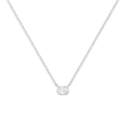 Elegant Igi Certified 14k White Gold Lab Grown Oval Pendant Necklace