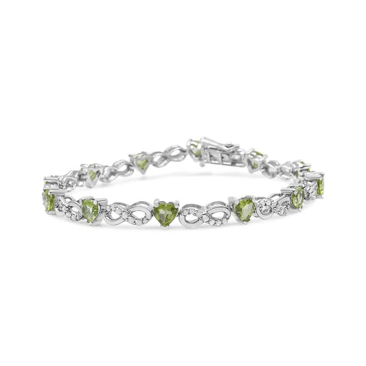 Elegant Lab Created Green Peridot Infinity Link Bracelet with Diamonds