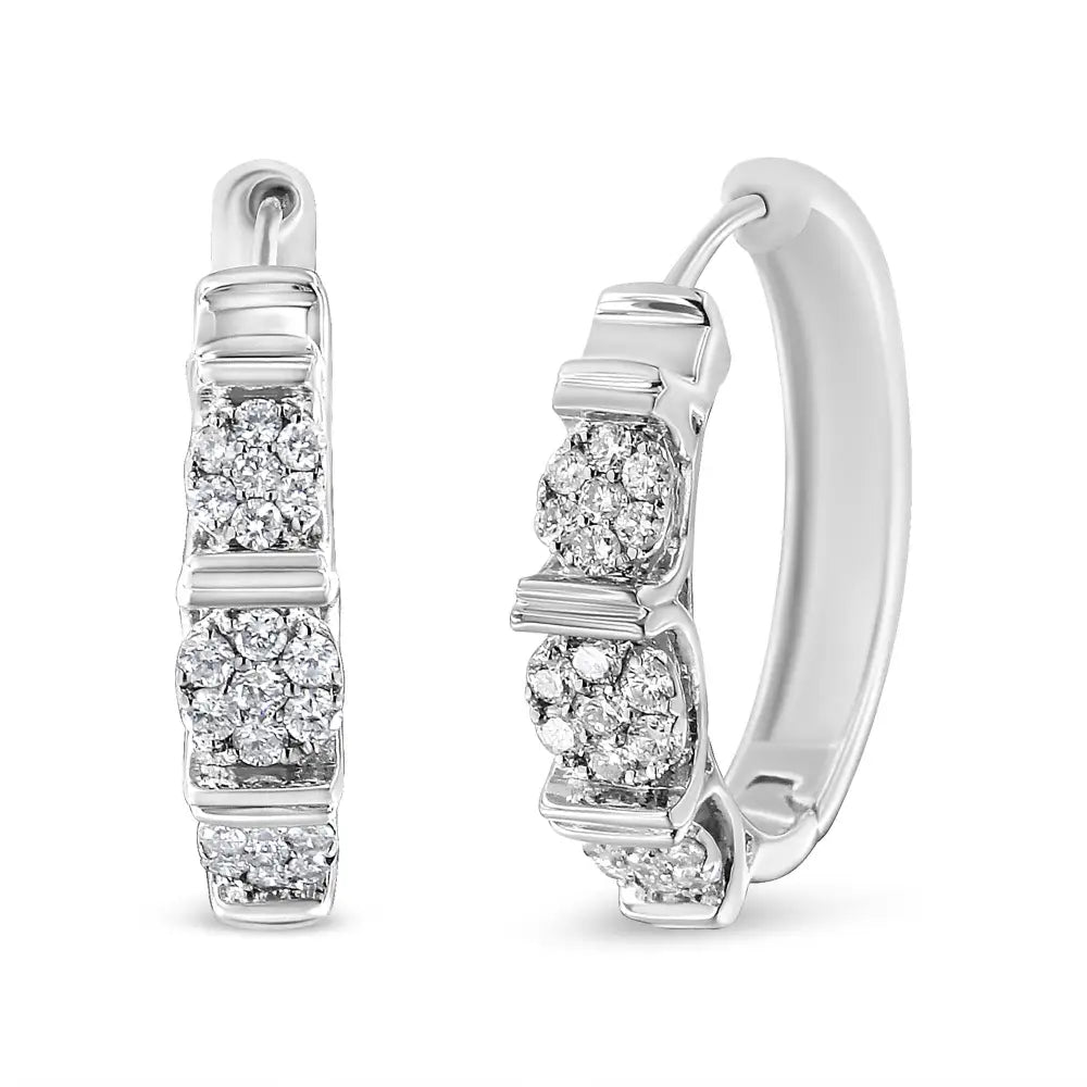 Elegant Lab Grown Round Diamond Floral Cluster Hoop Earrings