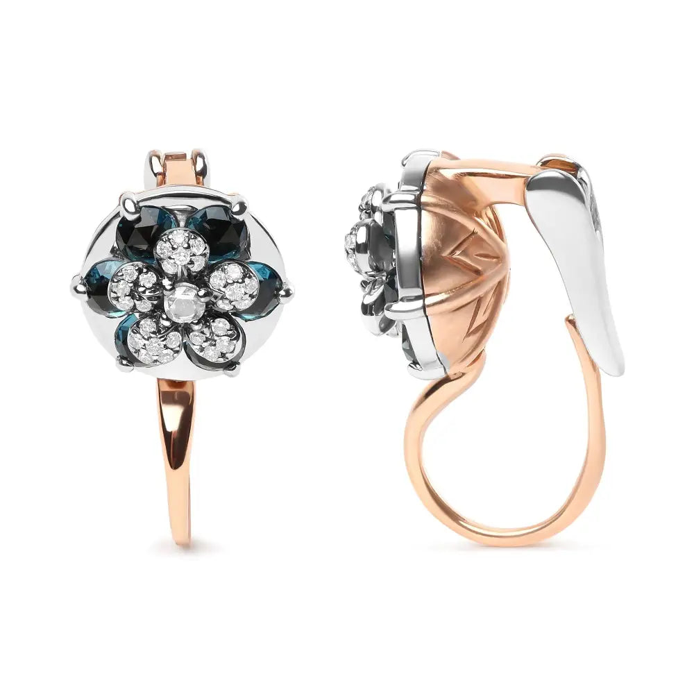 Elegant London Blue Topaz Drop Hoop Earrings in 18k Rose Gold