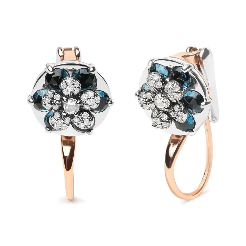 Elegant London Blue Topaz Drop Hoop Earrings in 18k Rose Gold