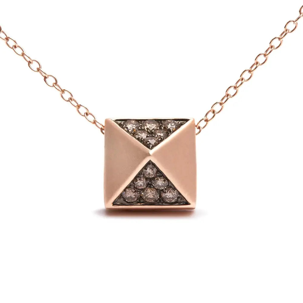 Elegant Matte Finished Pyramid Pendant Necklace with Cttw Brown Diamond