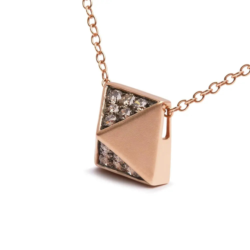 Elegant Matte Finished Pyramid Pendant Necklace with Cttw Brown Diamond