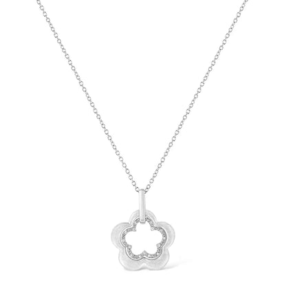 Elegant Matte Finished Sterling Silver Diamond Accent Double Flower Necklace