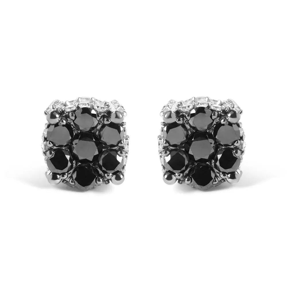 Elegant Men’s 10k Yellow Gold Black Treated Diamond Earrings