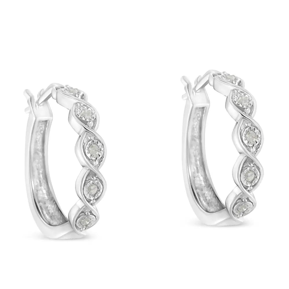 Elegant Miracle-set Diamond Infinity Swirl Hoop Earrings in Sterling Silver