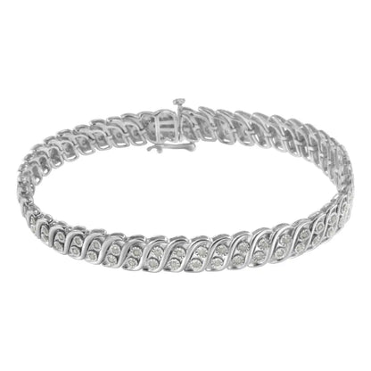 Elegant Miracle Set Diamond Two Row s Link Bracelet in Sterling Silver