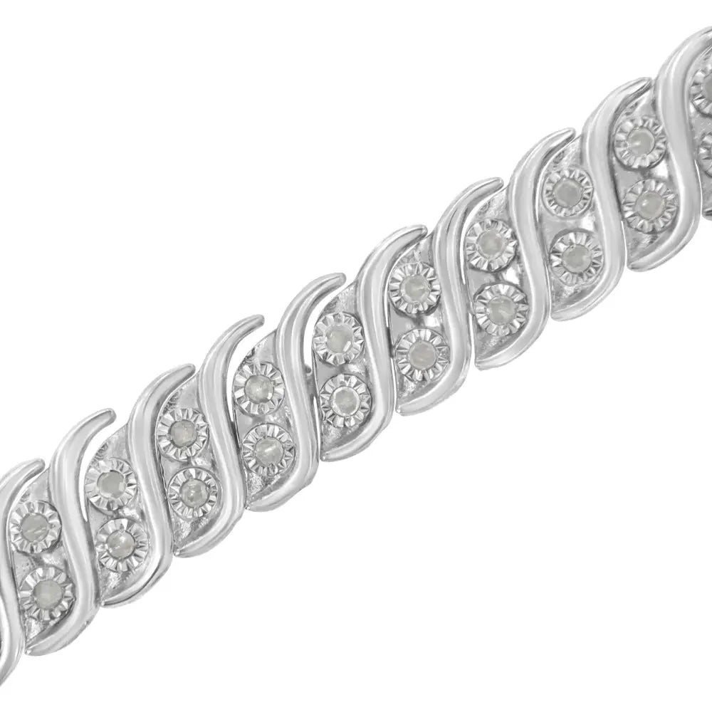 Elegant Miracle Set Diamond Two Row s Link Bracelet in Sterling Silver