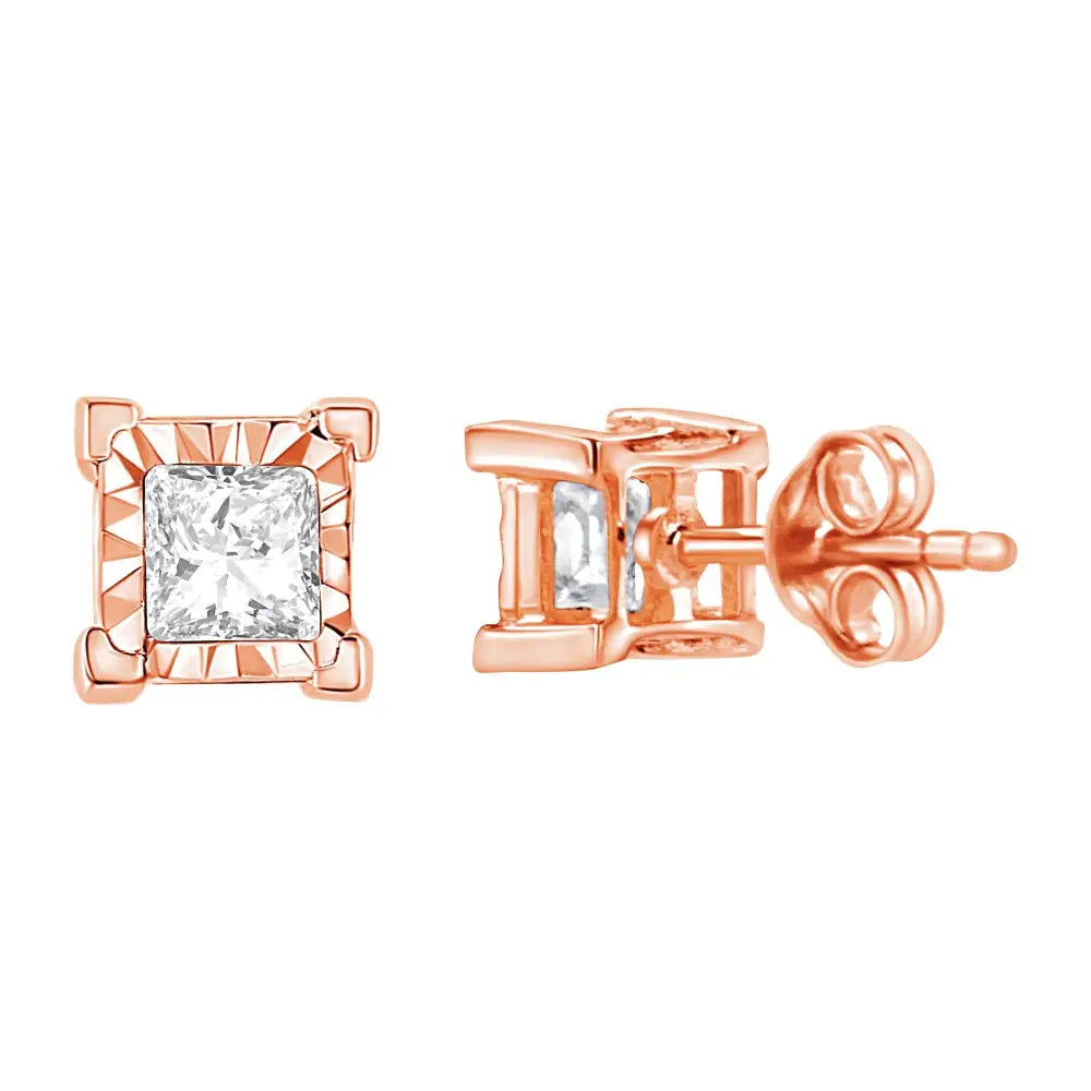 Elegant Miracle Set Princess-cut Diamond Solitaire Stud Earrings