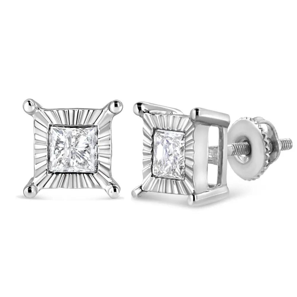 Elegant Miracle Set Princess-cut Diamond Solitaire Stud Earrings