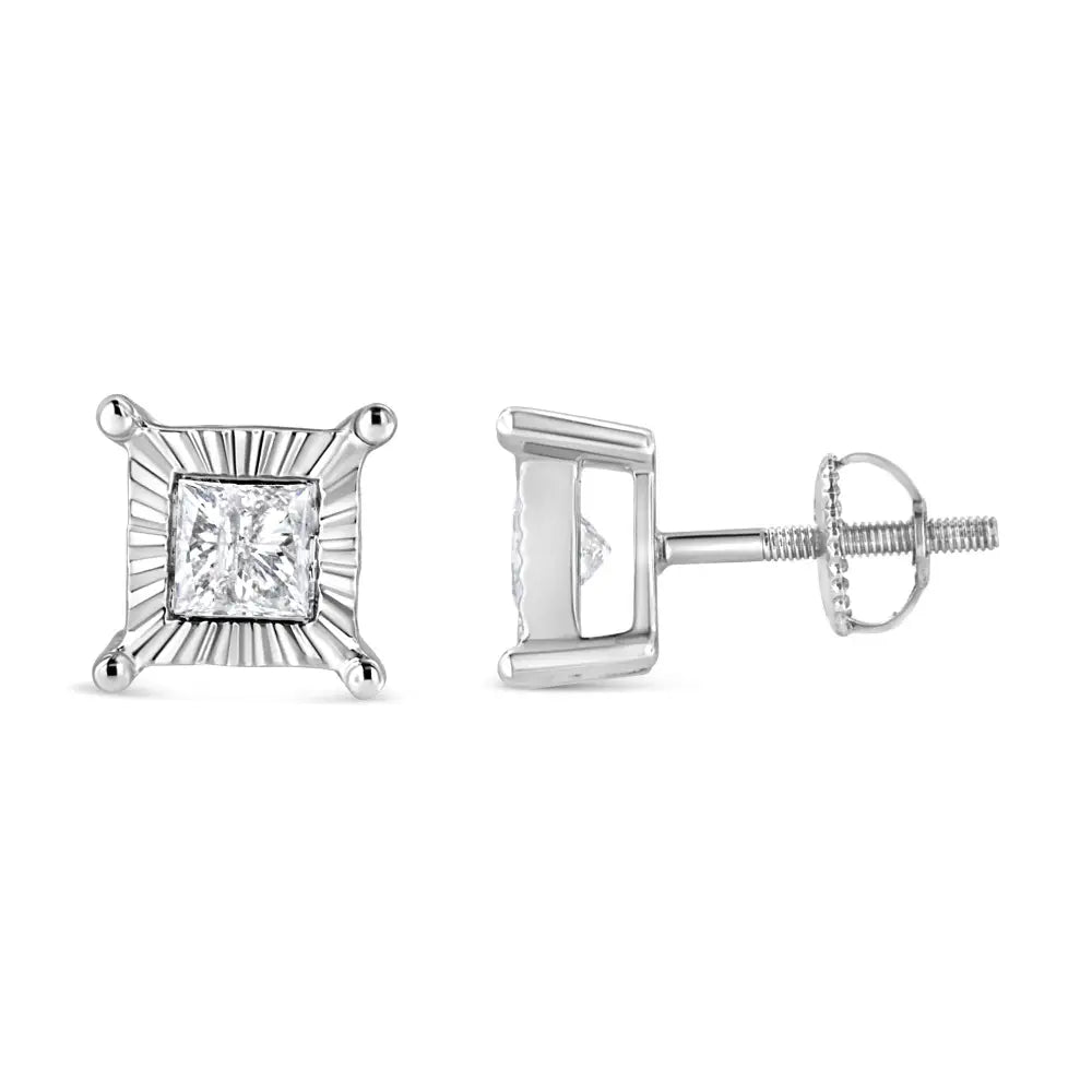 Elegant Miracle Set Princess-cut Diamond Solitaire Stud Earrings