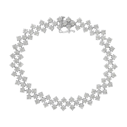 Elegant Miracle-set Round Diamond Zig Zag Link Bracelet in Sterling Silver