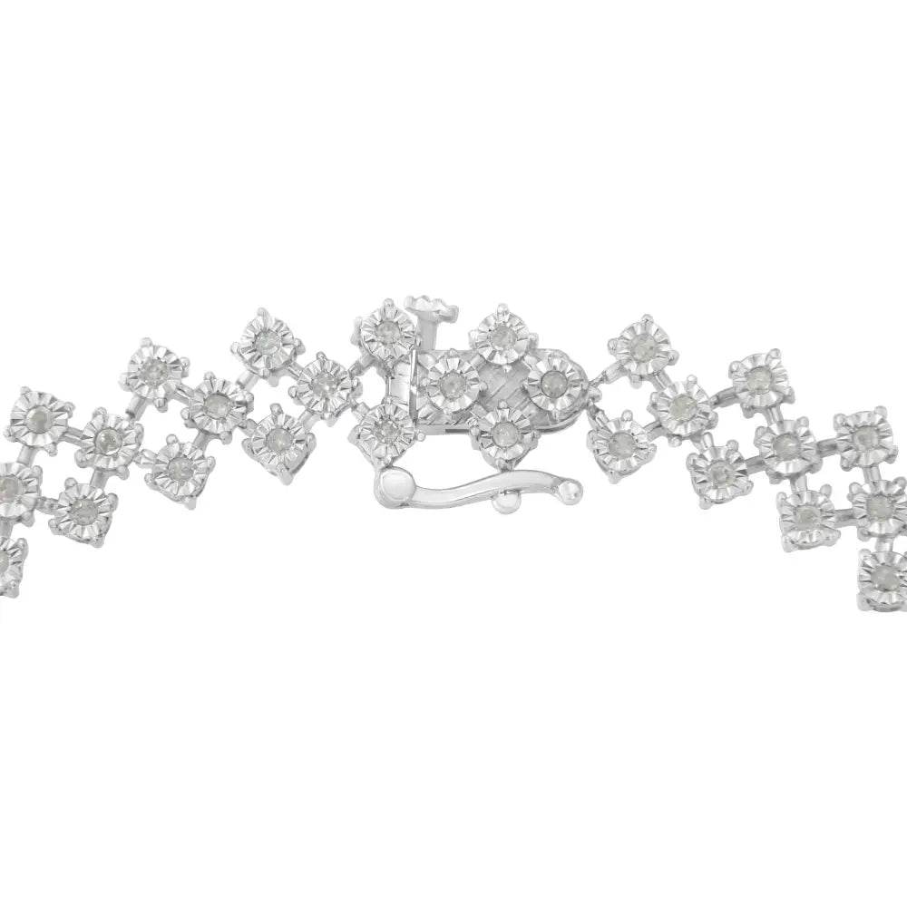 Elegant Miracle-set Round Diamond Zig Zag Link Bracelet in Sterling Silver