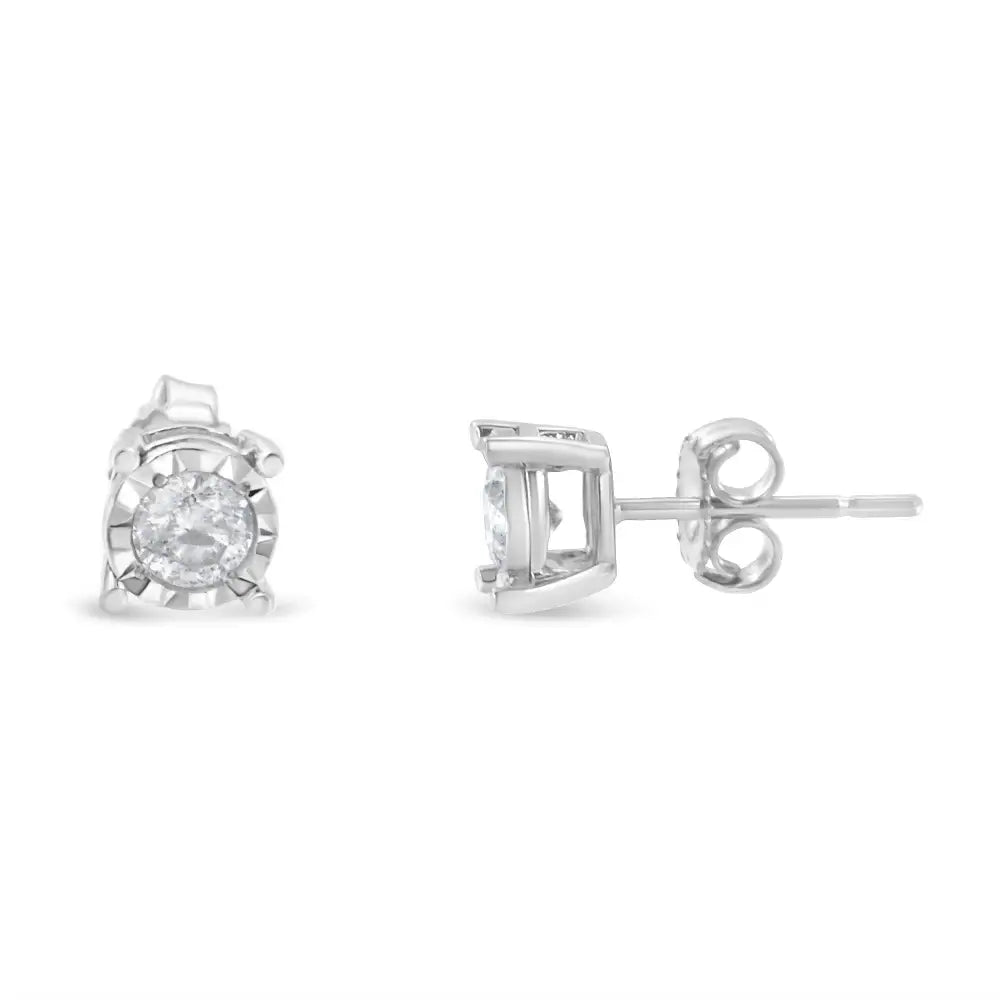 Elegant Miracle-set Stud Earrings with Round Brilliant-cut Diamonds