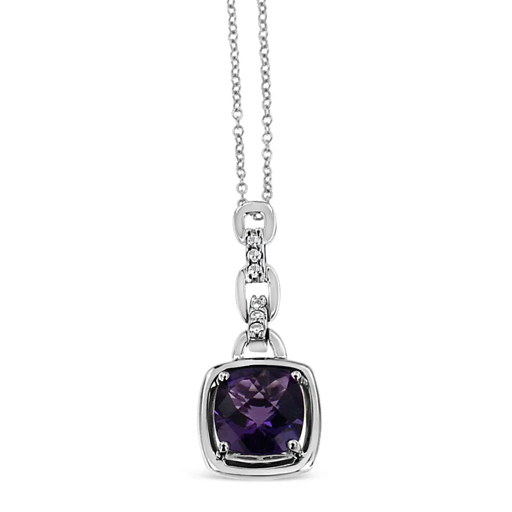 Elegant Natural Purple Amethyst 6x6mm Cushion Shaped Pendant Necklace