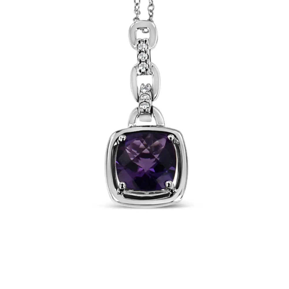 Elegant Natural Purple Amethyst 6x6mm Cushion Shaped Pendant Necklace