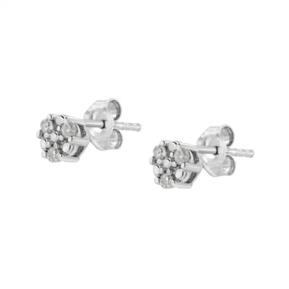 Elegant Prong Set Round-cut Trio Diamond Stud Earrings in Sterling Silver