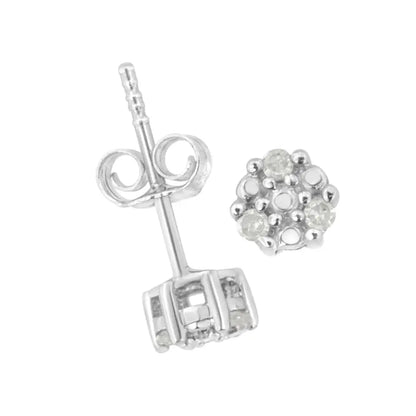 Elegant Prong Set Round-cut Trio Diamond Stud Earrings in Sterling Silver