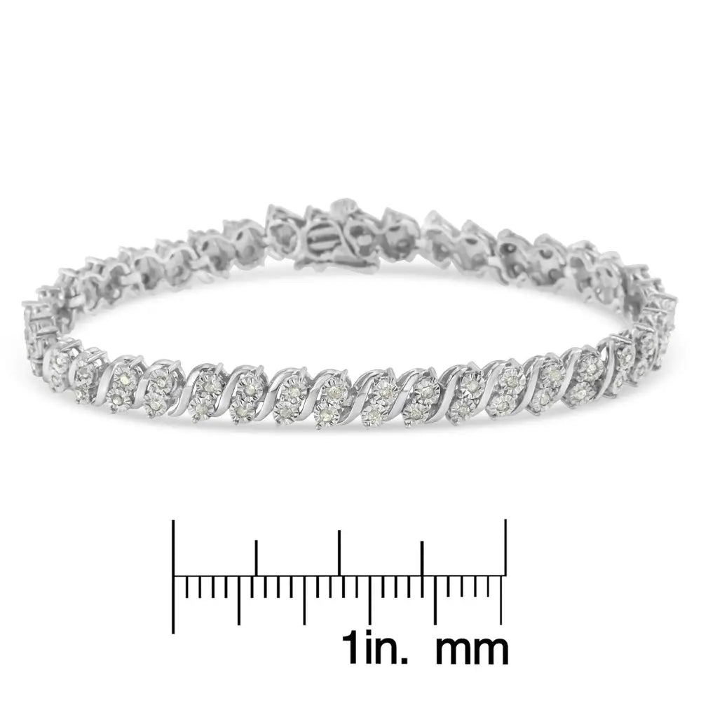 Elegant Rose Cut Diamond Two Stone s Link Tennis Bracelet in Sterling Silver