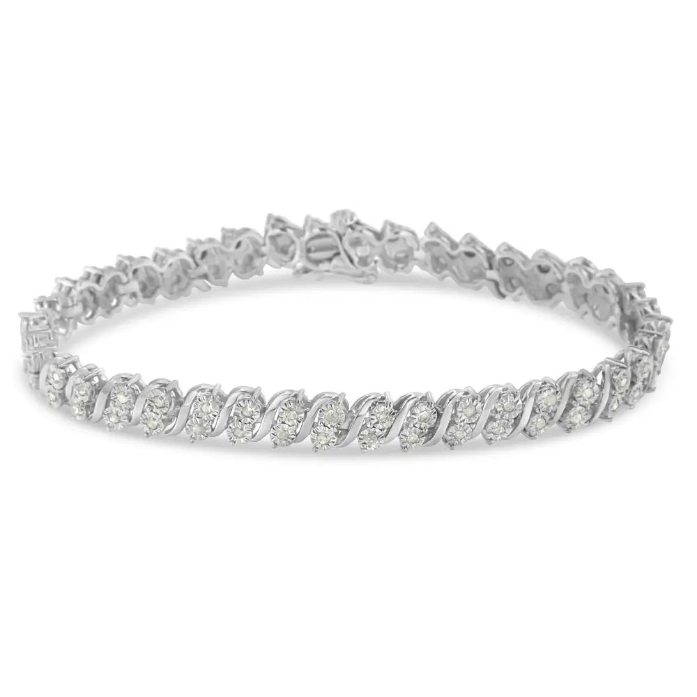 Elegant Rose Cut Diamond Two Stone s Link Tennis Bracelet in Sterling Silver