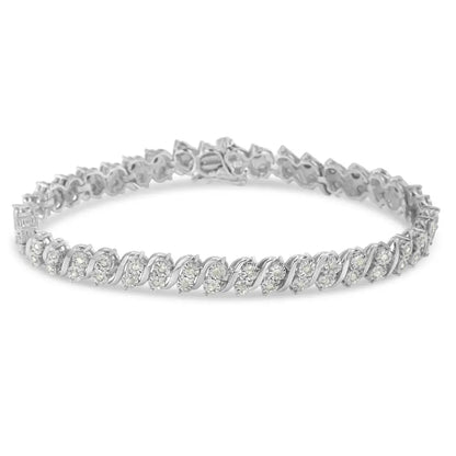 Elegant Rose Cut Diamond Two Stone s Link Tennis Bracelet in Sterling Silver