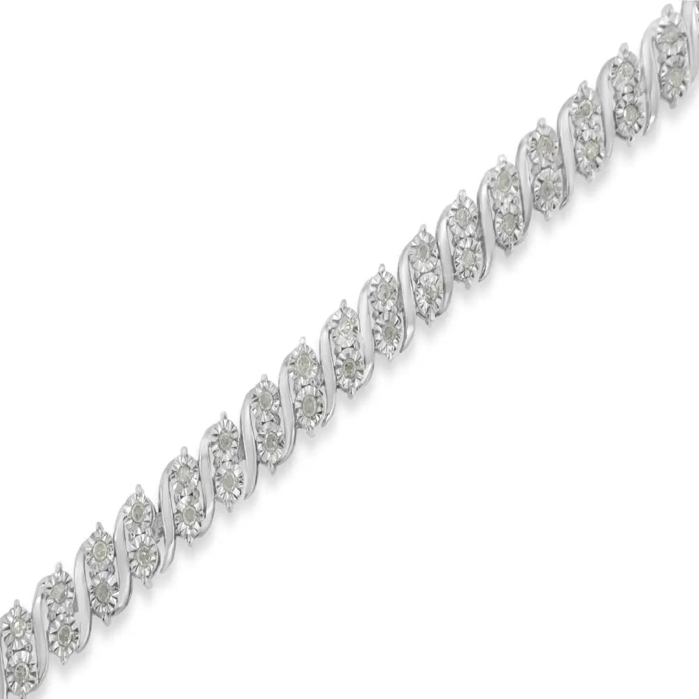 Elegant Rose Cut Diamond Two Stone s Link Tennis Bracelet in Sterling Silver