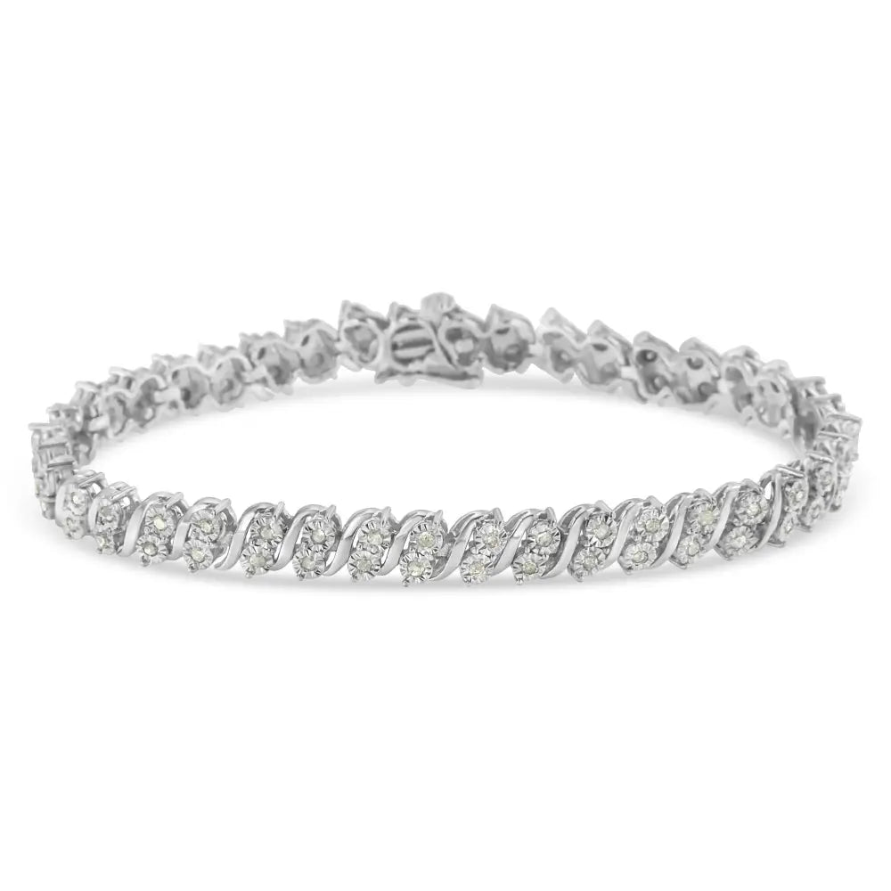 Elegant Rose Cut Diamond Two Stone s Link Tennis Bracelet in Sterling Silver