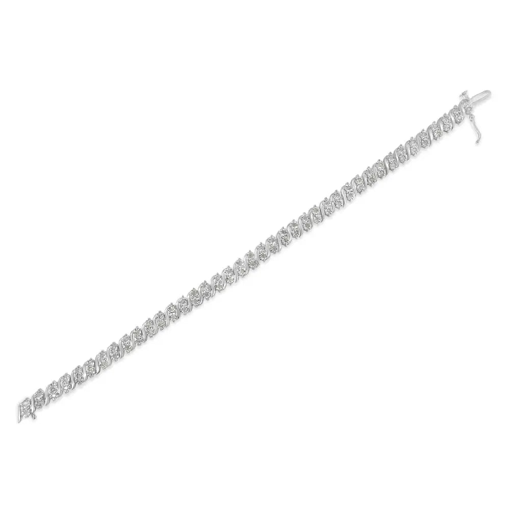 Elegant Rose Cut Diamond Two Stone s Link Tennis Bracelet in Sterling Silver