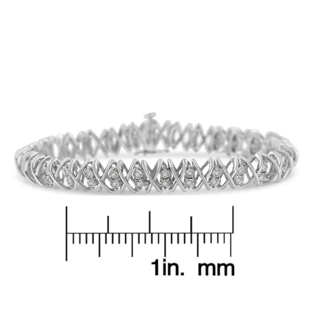 Elegant Rose Cut Diamond x Link Tennis Bracelet in Sterling Silver