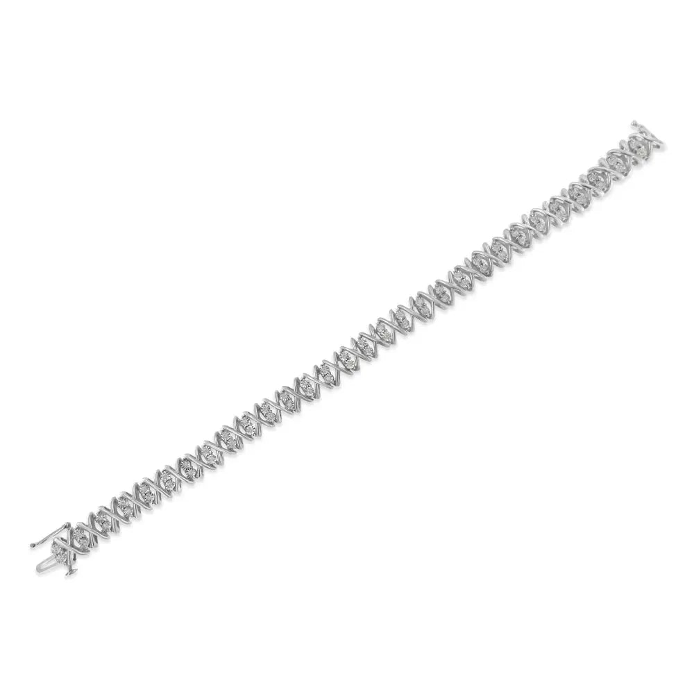 Elegant Rose Cut Diamond x Link Tennis Bracelet in Sterling Silver