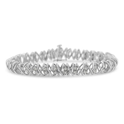 Elegant Rose Cut Diamond x Link Tennis Bracelet in Sterling Silver