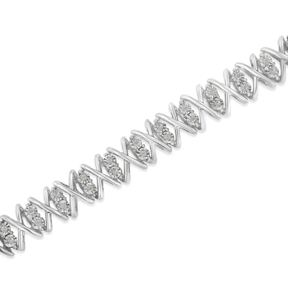 Elegant Rose Cut Diamond x Link Tennis Bracelet in Sterling Silver