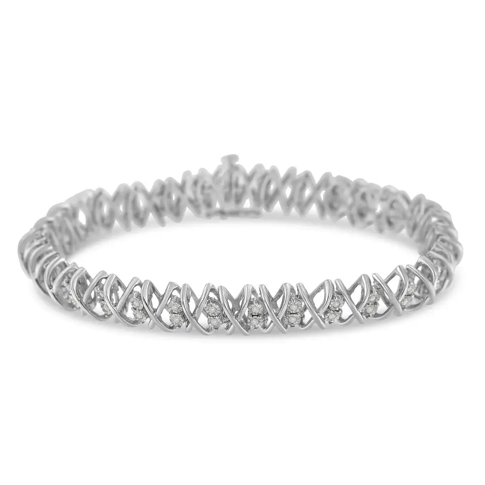 Elegant Rose Cut Diamond x Link Tennis Bracelet in Sterling Silver