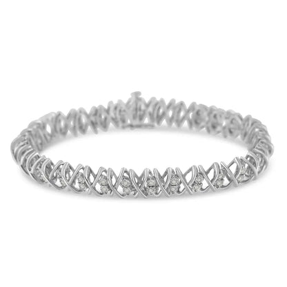 Elegant Rose Cut Diamond x Link Tennis Bracelet in Sterling Silver