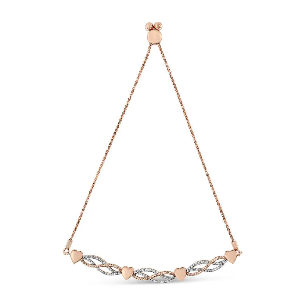 Elegant Rose Gold Plated Sterling Silver Cttw Diamond Accent Bolo Bracelet