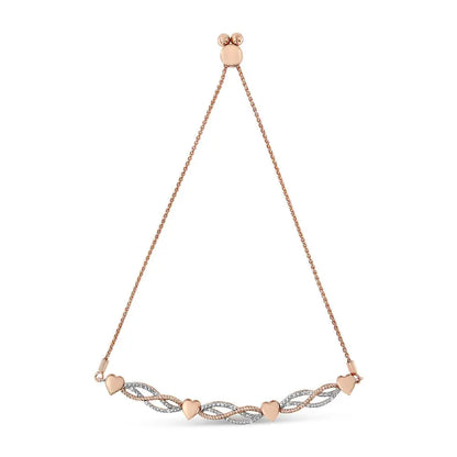 Elegant Rose Gold Plated Sterling Silver Cttw Diamond Accent Bolo Bracelet