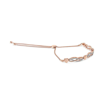 Elegant Rose Gold Plated Sterling Silver Cttw Diamond Accent Bolo Bracelet