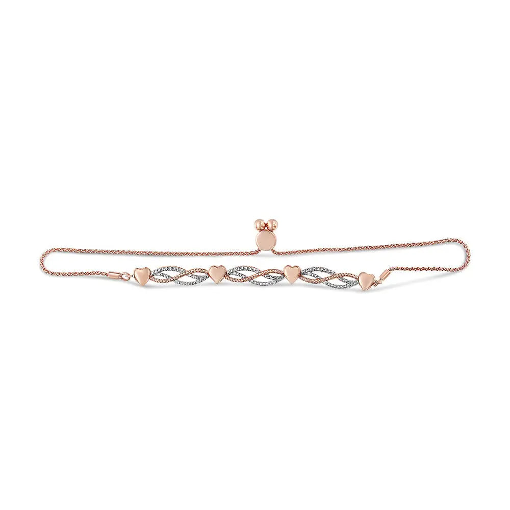 Elegant Rose Gold Plated Sterling Silver Cttw Diamond Accent Bolo Bracelet