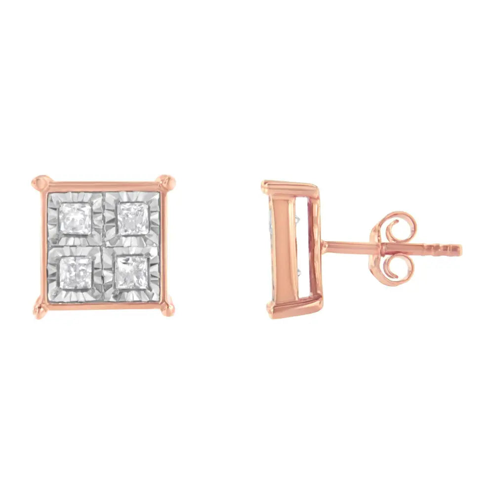 Elegant Rose Gold Plated Sterling Silver Diamond Composite Stud Earrings