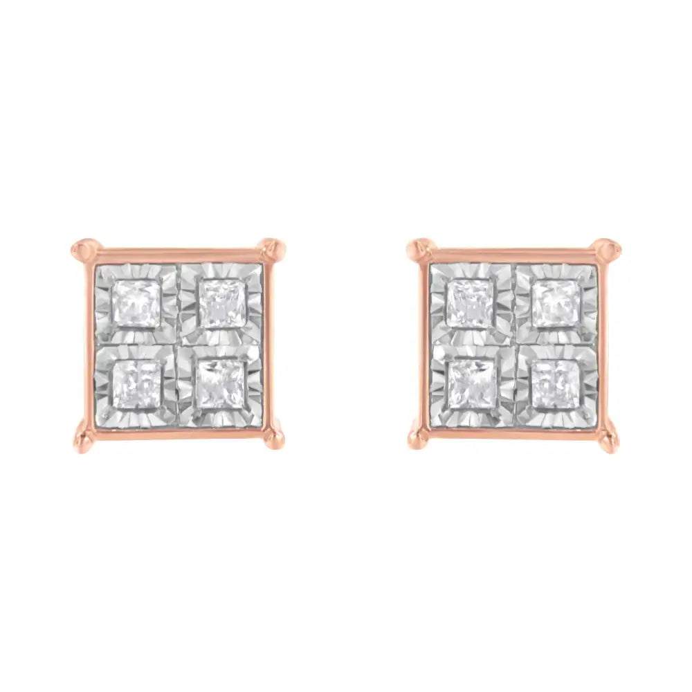 Elegant Rose Gold Plated Sterling Silver Diamond Composite Stud Earrings