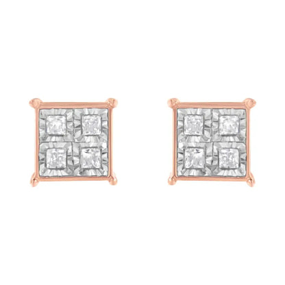 Elegant Rose Gold Plated Sterling Silver Diamond Composite Stud Earrings