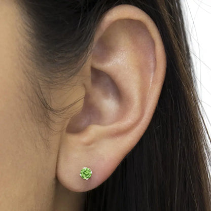 Elegant Round Brilliant-cut Green Diamond Classic Stud Earrings