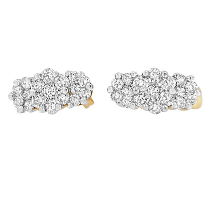 Elegant Round Cut Diamond Cluster Earrings in 14k Yellow Gold