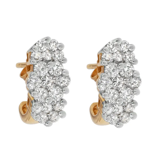 Elegant Round Cut Diamond Cluster Earrings in 14k Yellow Gold