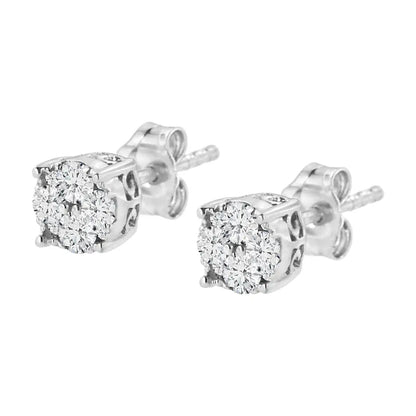 Elegant Round-cut Diamond Cluster Studs in.925 Sterling Silver