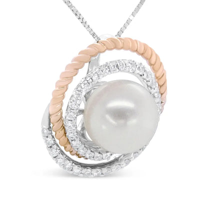 Elegant Round Pearl Spiral Pendant with Cttw Pave Diamonds in Gold